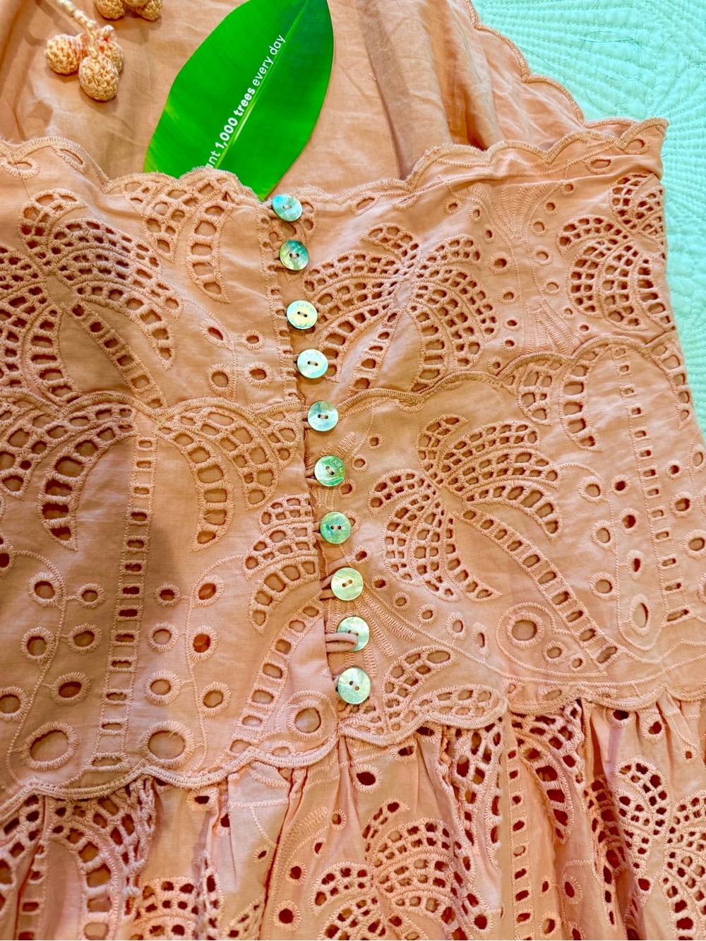 Farm Rio Blush Pink Eyelet Palm Halter Midi Dress NWT Large - Picture 8 of 10